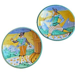 RARE Set of 2 ND DOLFI  Italian Pottery Plates Bowls Wall Art Soldier Explorer
